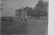1910s Kids School Yard High School Building Small Town Postcard RPPC picture