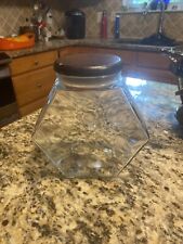 Vintage Glass Hexagon Shape Candy/Storage Jar With Wood Lid picture