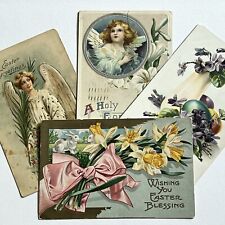Antique Postcard Lot Beautiful Easter Blessings Bunny Rabbit Bow Angel Flowers picture