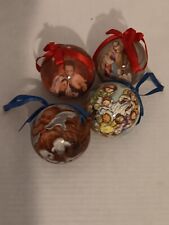 Vintage Christmas Ornament Satin Ball Nativity Lot (4) Jesus Mary  picture
