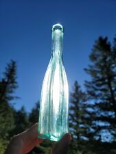 Beautiful 1880's Catherdal Peppersauce Bottle  Antique Blue Aqua Spice Bottle picture