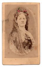 PH76 Nicely Dressed Woman Long Hair Hand Tinted Flowers CDV Photo picture