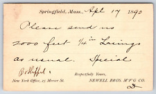 c1890 Newell Bros Mfg Springfield MA Massachusetts Antique Postal Card Postcard picture
