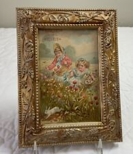 Vintage Antique Framed Victorian Trade Card, Late 1800’s, Victorian Girls, Bunny picture
