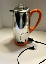 Vintage FIESTA 12 Cup ELECTRIC PERCOLATOR  Coffee Maker Cord Orange Tested Works picture