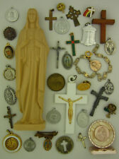Vintage Catholic Lot of 33  Medals Crosses Pins Religious Holy Mini Statue picture