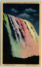 Postcard Below tumbling waters of illuminated American Falls, Niagara Falls, NY picture