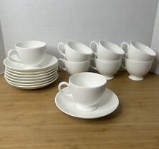 8 Wedgwood White Bone China Leigh Shaped Footed Cups & Saucers Made in England picture