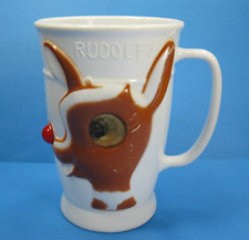 Rudolph Reindeer 1950’s Kids Cup Mug Lenticular Eye by EAGLE Vintage Christmas picture