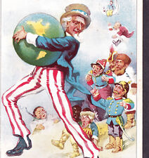 Uncle Sam Controls Victorian World Ethnic Nations Planet Earth Shoe Trade Card picture