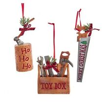 Kurt Adler Resin Tool Box Ornaments Set of 3 Saw, Tool Box ,Log and Axe NWT 2021 picture