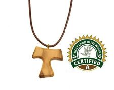  Olive Wood Tau Cross Pendant Franciscan St Anthony Crucifix Francis Necklace  picture