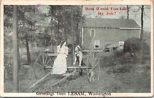 Lebam WA Greetings Wheeled Cart Farm Scene Washington c1910s postcard IQ5 picture