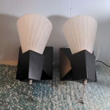Wall Lamp Pair Black With Frosted Glass Pull Chain On/Off Switch Hard Wired  picture