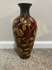 Beautiful Red Hand Painted Porcelain Vase with Yellow Flowers  picture