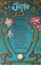 AQ Southwick N 200 Birthstone Art Nouveau Postcard June Rose Pearls Embossed picture