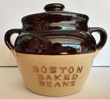 Vintage Boston Baked Beans Crock Handled Pot Brown & Tan with Lid 1967 Unused picture