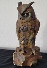 antique cast iron owl with brass patina, 10 1/4