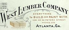 1880s-1900 WEST LUMBER COMPANY Atlanta Georgia Victorian Business Card Embossed picture
