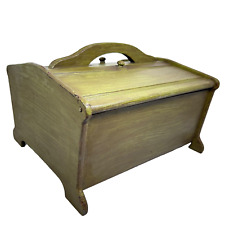 Vintage Painted Wood Sewing Box With Handle Hinged Double Flip Lids Butler # 150 picture