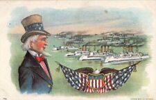 c1910 Uncle Sam Great White Fleet  Patriotic Eagle Glitter P505 picture