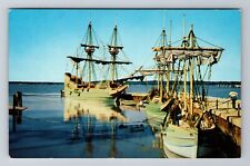 Jamestown VA-Virginia, Three Ships Docked At The Harbor, Vintage Postcard picture