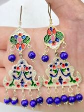 Very Elegant Beautiful Kashmiri Pair Sliver Earrings With Colorful Enameled Rare picture