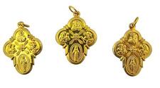 MRT Lot Of 3  Gold Tone Metal Four Way Medal Cross 2 Sided Pendant Keepsake picture