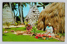 Postcard Hawaii Waikiki HI Ulu Mau Ala Moana Park Lei Making Lauhala 1960s picture