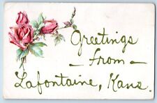 Kansas KS Postcard Greetings From Lafontaine Roses Flowers Scenery Vintage picture