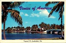 Venice America Tropical FT Lauderdale FL Florida Postcard PM Cancel WOB Note VTG picture