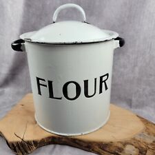 Flour Bin Vintage Retro 50s White Enamel Storage Canister Farmhouse England Made picture