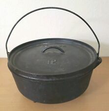 Vintage LODGE #12 Cast Iron Pot Kettle Camp Dutch Oven 3 Footed w/Lid & Handle  picture