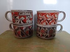 1970s Soup Mugs. Set 4  Stoneware. Tribal Geometric Design. Japan picture