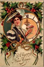 A/S New Years Costumed Lady Hat Champagne Clock Gold Emboss P.UN. WOB  (Z356) picture