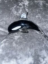 Vintage Glass Orca Killer Whale Hand Blown Black White Blow Hole Eyes Figurine picture