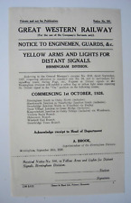 GWR Notice Intro Of Yellow Lights/ Arms On Distant Signals Birmingham Div 1928 1 picture