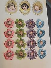 Antique Victorian German Embossed Die Cut Faces in flowers 30443 Gilded Cherubs picture