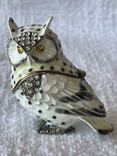 Ciel White Night Owl Trinket Box With Black Enamel and Crystals picture
