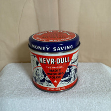 Vtg 1941 NEVR-DULL The Original Magic Wadding Polish 5 oz Tin Can w/ Contents picture