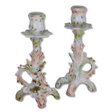 Dresden Porcelain Candlestick Holders Gold Accents 2pc Antique picture