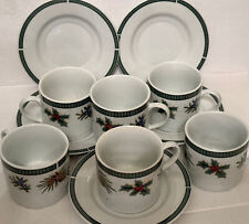 Fairfield Wintergreen Cups Saucers 12 Piece Christmas Pine Cones Motif Stoneware picture