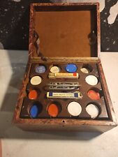 Bakelite Clay Poker Set Cards Pinochle Antique Leather? Case Antique picture
