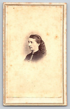 Original Old Vintage Photo Antique CDV Beautiful Lady Hair Curls Dress Stamp picture