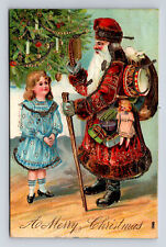 Old World Santa Merry Christmas Otto Schloss 1046 Embossed Gilt Glitter Postcard picture