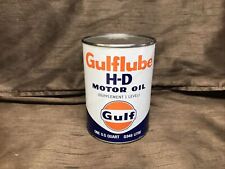 Vintage Gulf Gulflube Motor Oil Cardboard Oil Can Full Sealed SAE 20W  1Qt picture