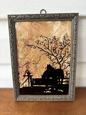 Framed Reverse Painted Horses Silhouette w/ Feathers, Dried Flowers Antique picture