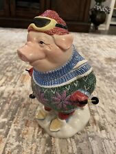 Fitz and Floyd Colectible Pork Bellies Snow Skier Lidded Cookie Jar HM465 picture