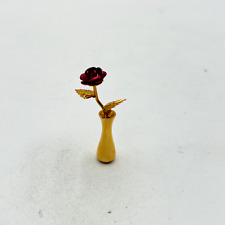 Vintage Miniature Antique Brass Doll House Bud Vase with Red Rose picture