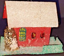 Vintage Putz Cardboard Village Christmas House Coconut Roof Loofah Tree Japan picture